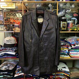 Vintage 70s Bermans Brown Leather Jacket Mid-Length Size 40 Large Faux Fur Lined